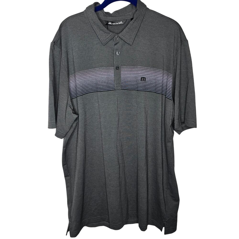 Travis Mathew Short Sleeve Gray Pink Stripe Golf Performance Polo Size XXL NWT
